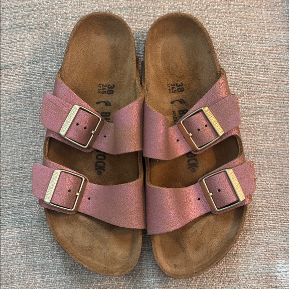 Birkenstock Arizona Washed Metallic Pink Leather Sandals EU 38 Women’s size 7 - Picture 5 of 11